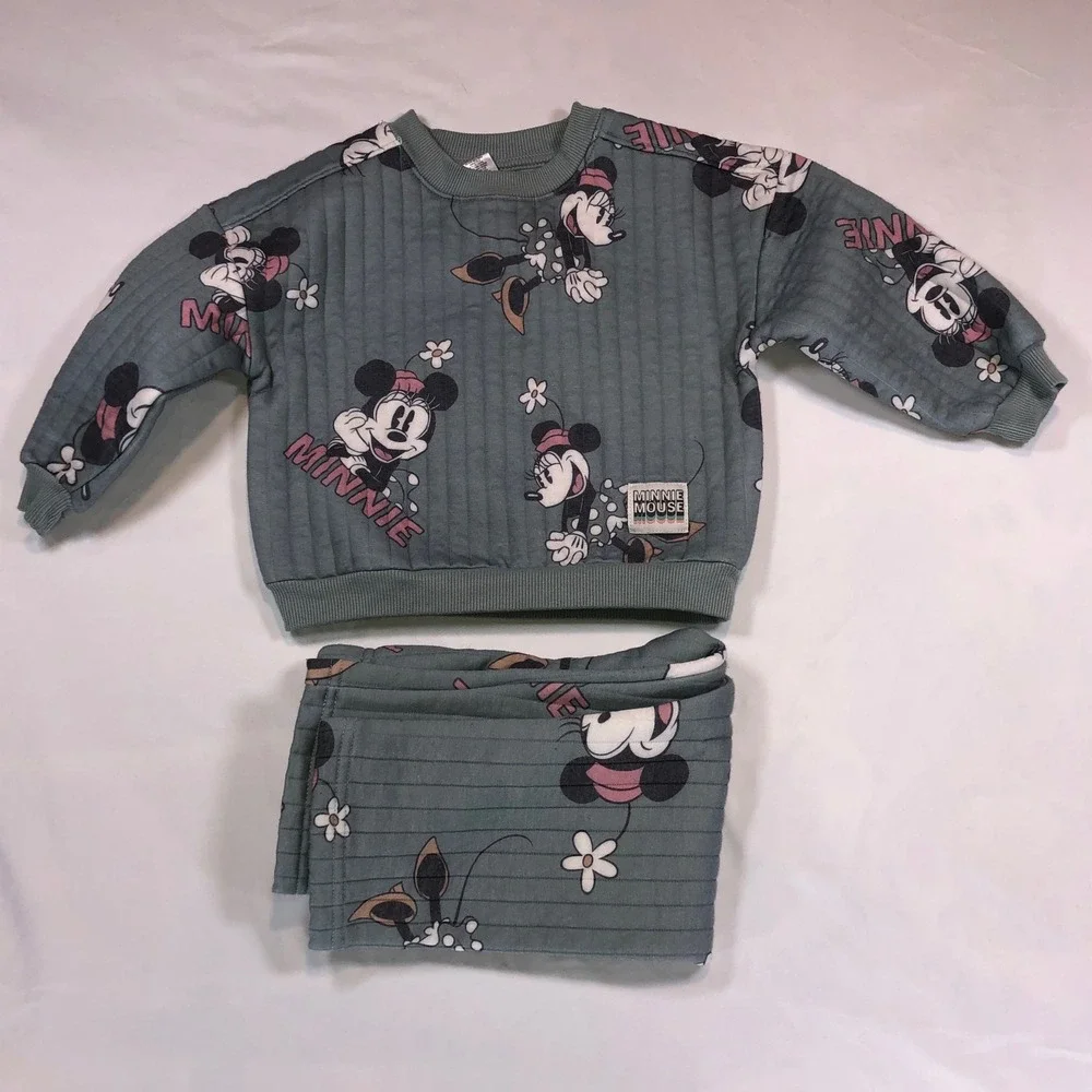 Disney Baby Minnie Mouse Quilted Sweatshirt and Pants Set Sage Green 24M